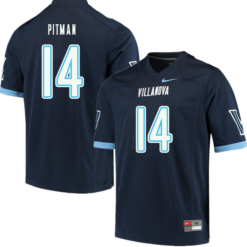 Men #14 Jonnie Pitman Villanova Wildcats College Football Jerseys Sale-Navy